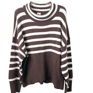 A New Day NWT Women's Brown/Cream Striped Mock Neck Slouchy Sweater Size XXL